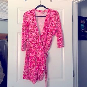 Lilly Pulitzer romper, tie skirt front!